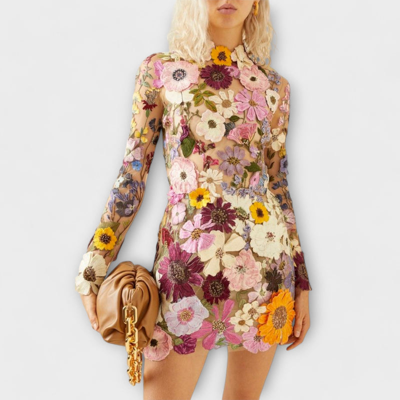 Dolores - Vestido con estampado de flores en 3D