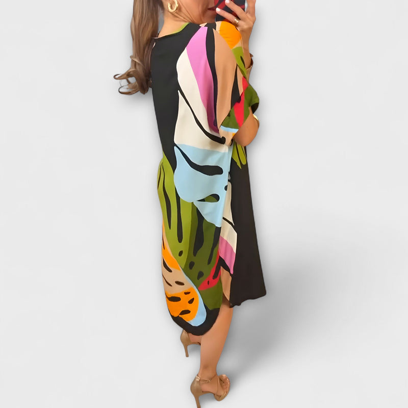 Roos - Vestido Casual con Estampado de Hojas de Colores