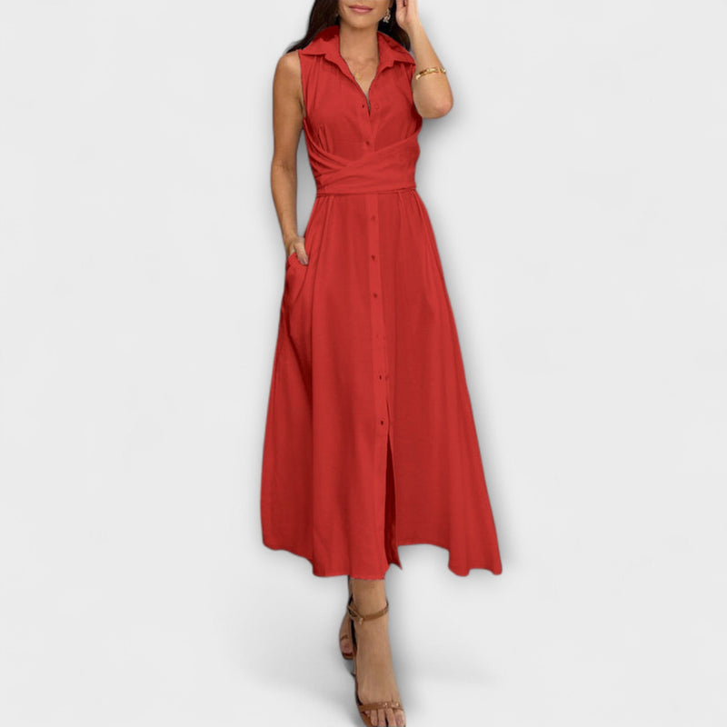 Mira - Vestido midi de una sola fila con detalle de lazo