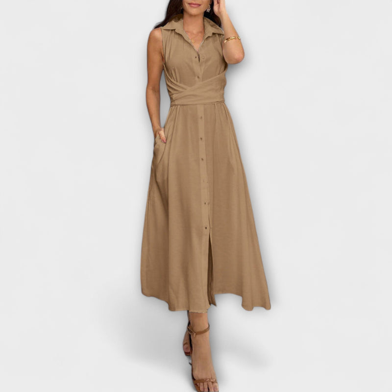 Mira - Vestido midi de una sola fila con detalle de lazo