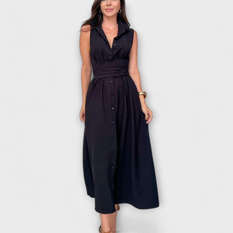 Mira - Vestido midi de una sola fila con detalle de lazo