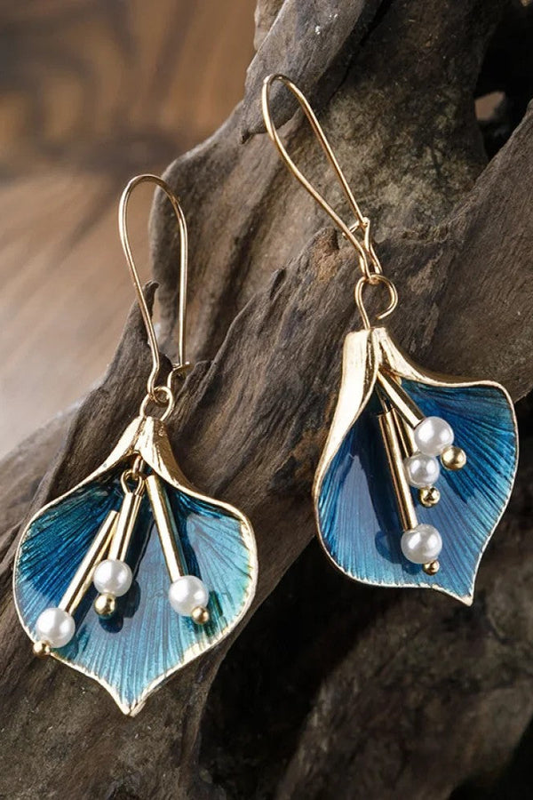 Antique Blue Lotus Silver Earrings