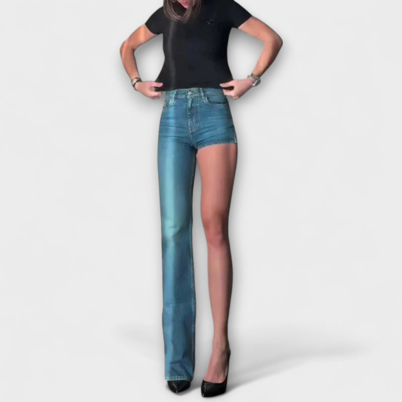 Astra - Pantalones cortos de denim asimétricos y a la moda con un tirante