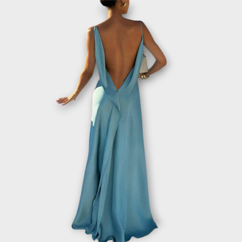 Hallie - Elegante vestido largo de satén con alto slit
