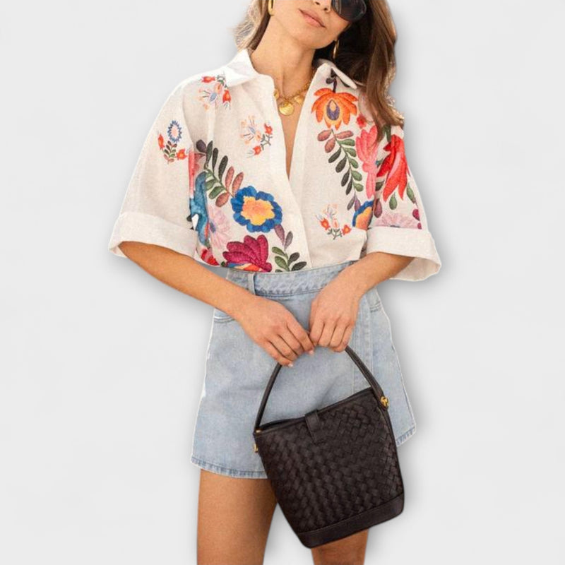 Ziva - Carla Camisa de Manga Corta con Estampado de Flores
