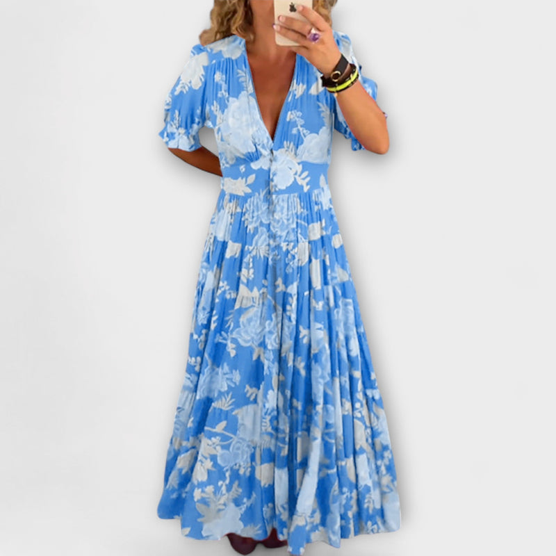 Catrisa - Vestido de Bolsillo con Estampado Floral y Escote en V