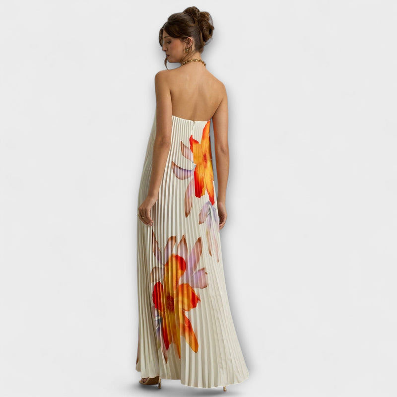 Michelle - Vestido Maxi Sweetheart en Floral Naranja