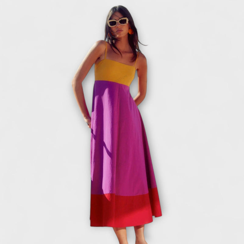 Vestido de tirantes de spaghetti en color bloque