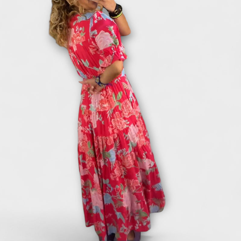Catrisa - Vestido de Bolsillo con Estampado Floral y Escote en V