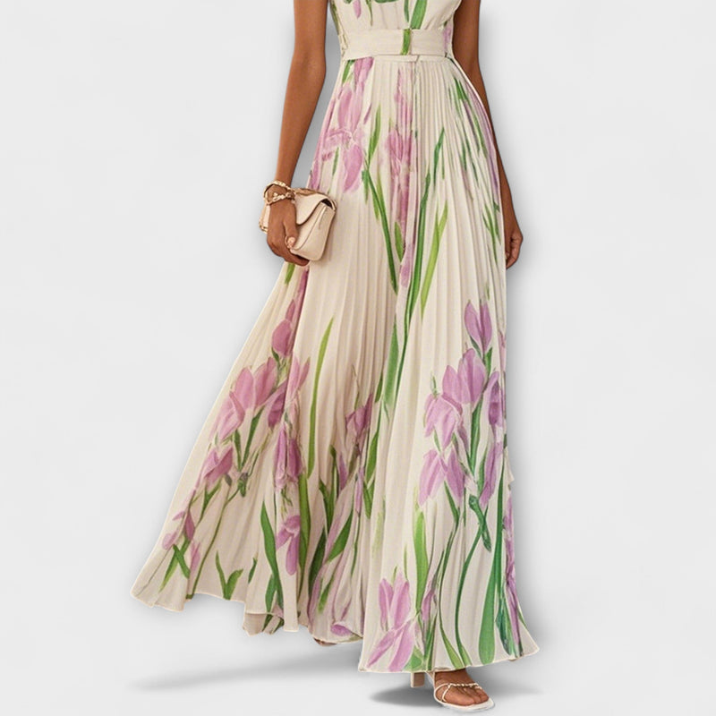 Vestido Maxi de Chifón Floral Doblado