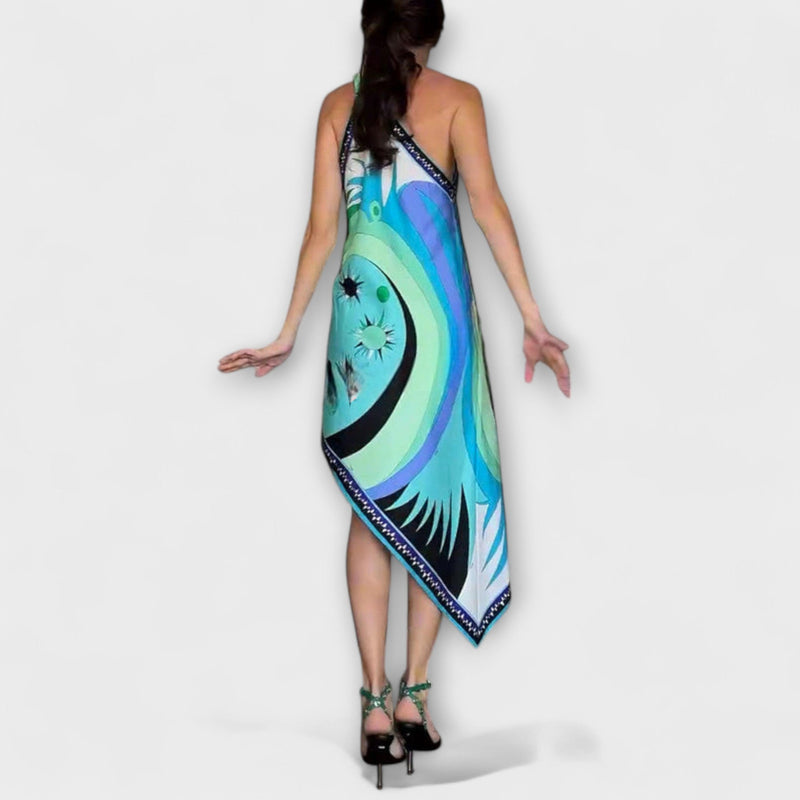 Esme - Vestido midi de satén con estampado único y dobladillo asimétrico