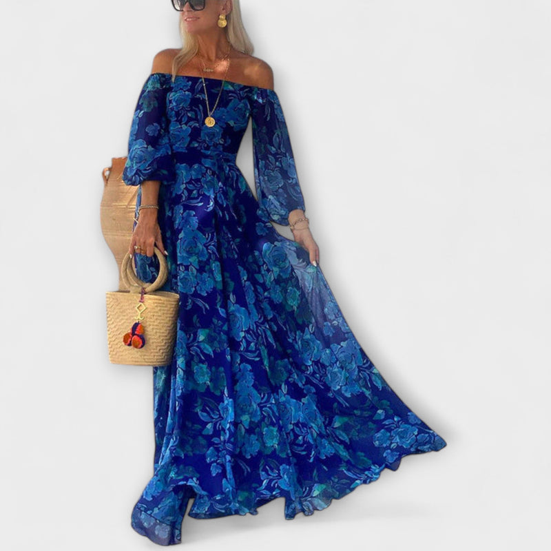 Juniper - Vestido Maxí Off-Shoulder con Fruncido para Vacaciones