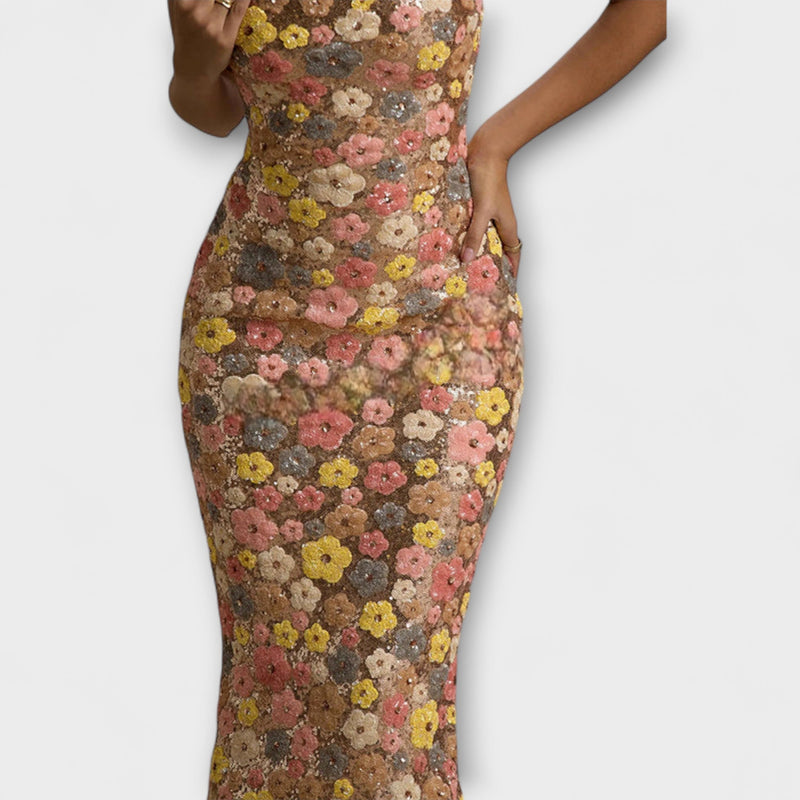 Oakley - Maxi vestido con lentejuelas florales al estilo de los 80