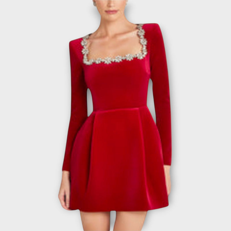 Wren - Vestido mini de terciopelo con adornos de joyas