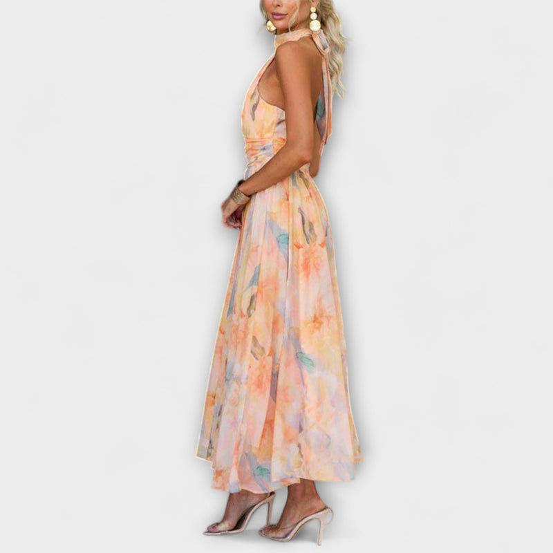 Vestido Maxi de Tirantes con Estampado Acuarelado