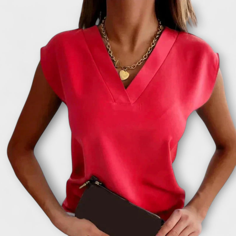 Camiseta de verano con escote en V y mangas sueltas para mujeres