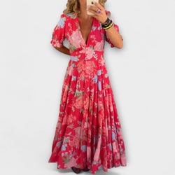 Catrisa - Vestido de Bolsillo con Estampado Floral y Escote en V