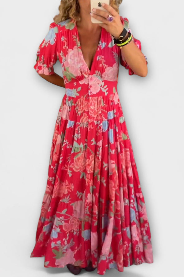 Catrisa - Vestido de Bolsillo con Estampado Floral y Escote en V
