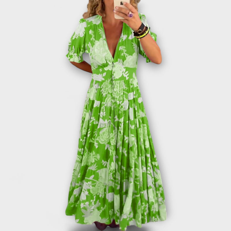 Catrisa - Vestido de Bolsillo con Estampado Floral y Escote en V