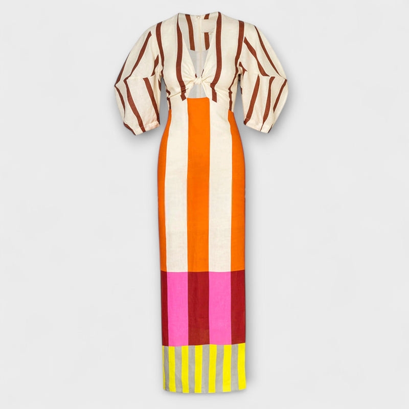 Kaya - Vestido maxi con escote delantero y mangas abullonadas