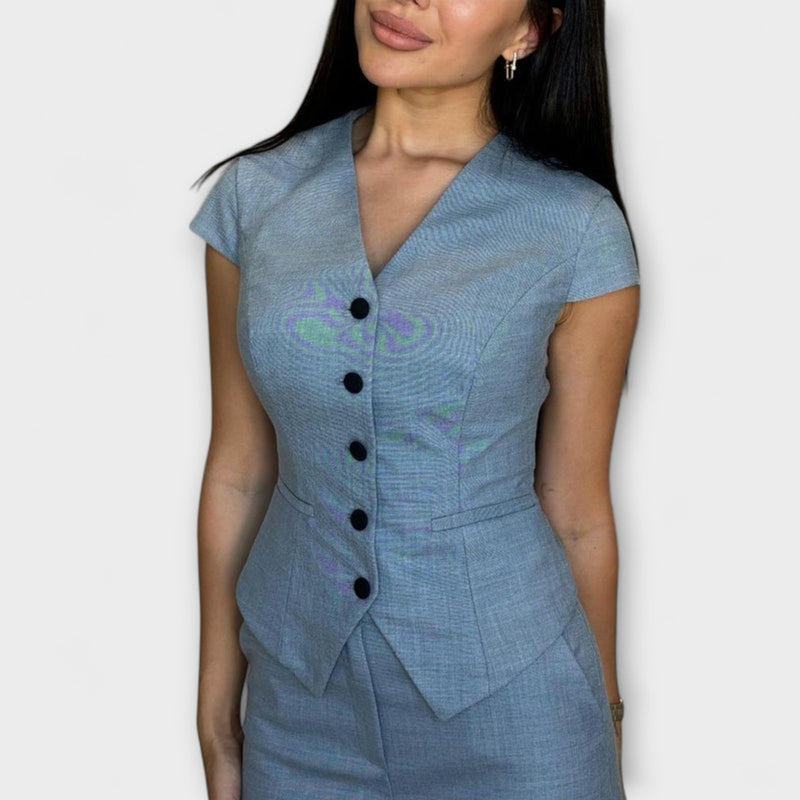 Ivy - Conjunto de top y pantalones con escote en V elegante