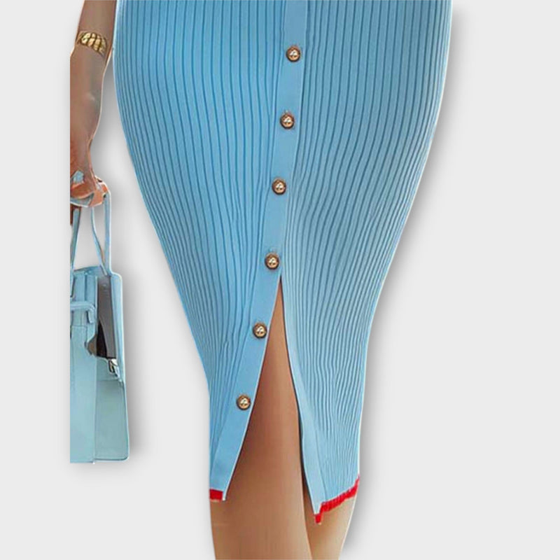 Sina - Elegante vestido de lápiz de canalé azul bebé