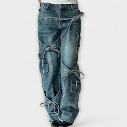 Paloma - Jeans de mezclilla utilitarios con detalle de nudo