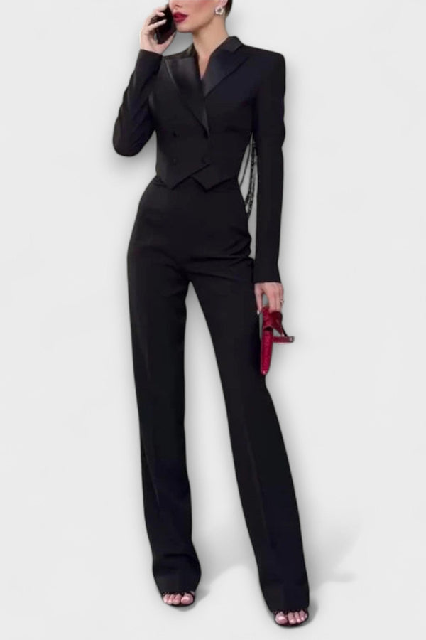 Noa - Conjunto Corto de Blazer Espalda Descubierta con Perlas Negras