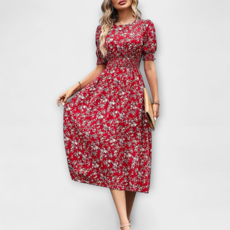 Amelia - Vestido con escote redondo y estampado de flores