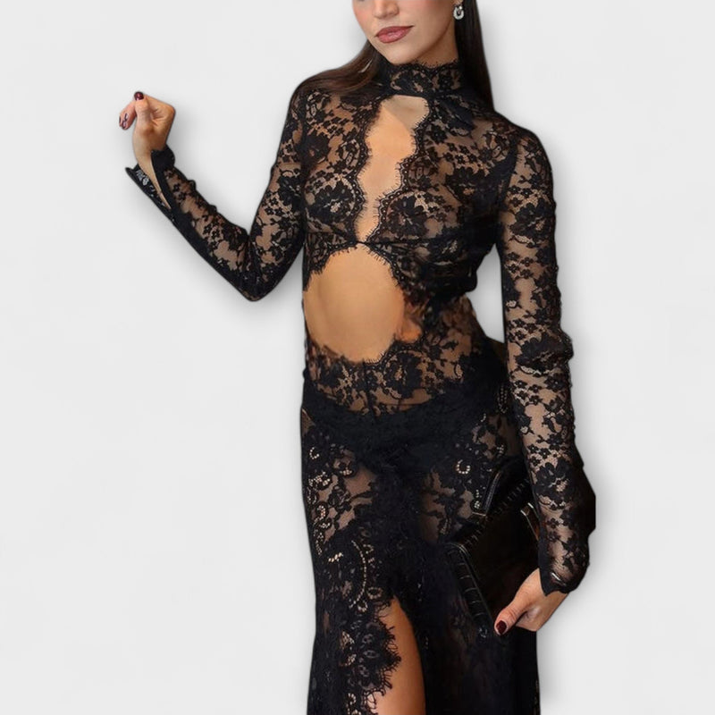 Azalea - Elegancia de Medianoche Vestido Maxí Transparente con Corte