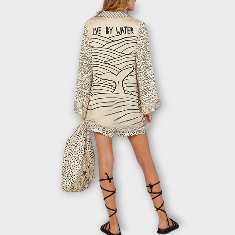 Liv - Conjunto de Camiseta y Pantalones Cortos de Satén