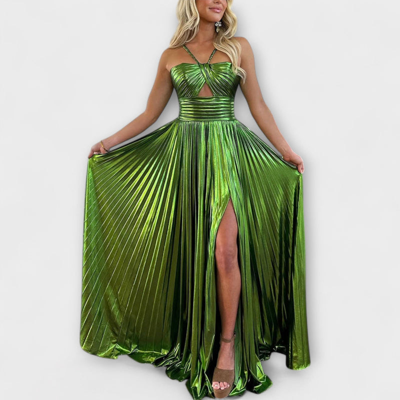 Maxivestido con tela metálica