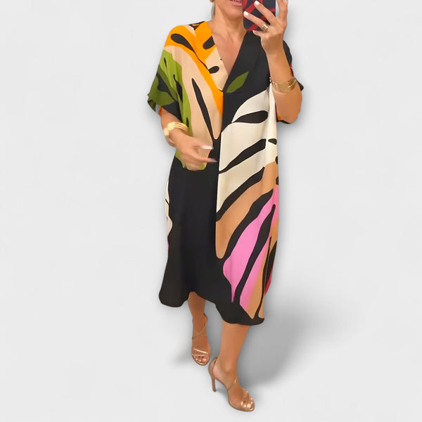 Roos - Vestido Casual con Estampado de Hojas de Colores