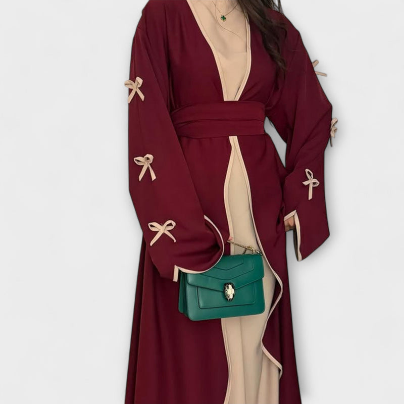 Jasmin - Elegante dúo de cárdigan y vestido con decoración de lazos
