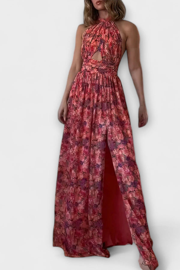 Nortrud - Vestido maxi sin espalda con estampado floral