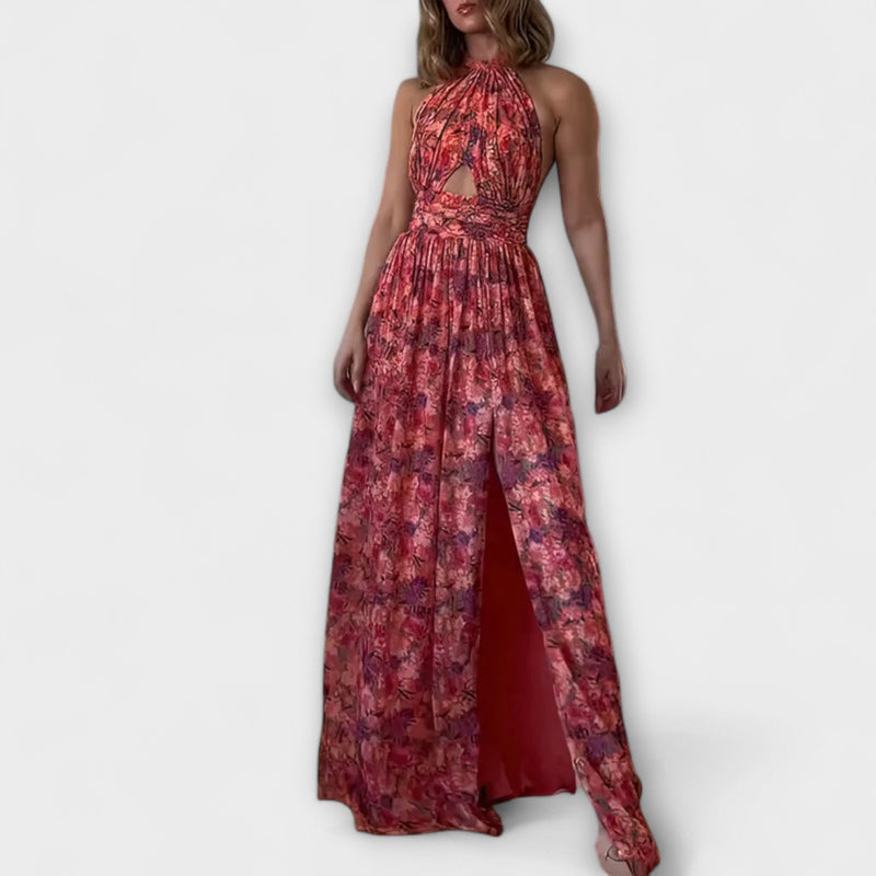 Nortrud - Vestido maxi sin espalda con estampado floral