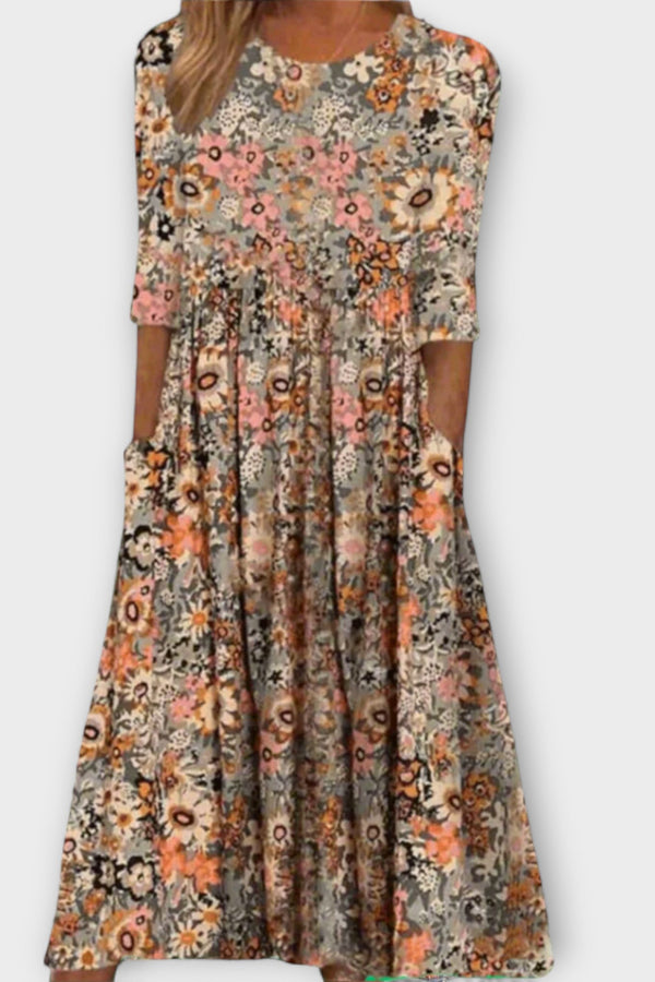 Paula - Elegante vestido de flores de tela premium
