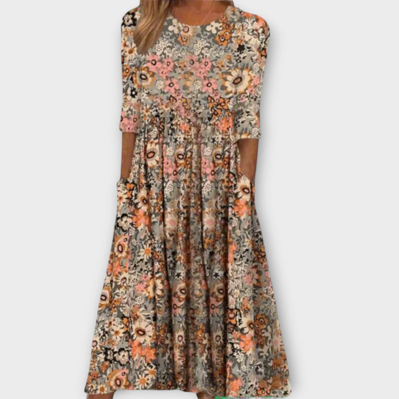 Paula - Elegante vestido de flores de tela premium