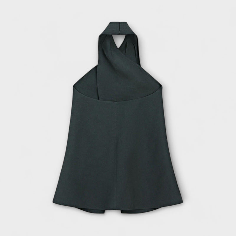 Leah - Top de Cuello Halter Azul con Escote en la Espalda