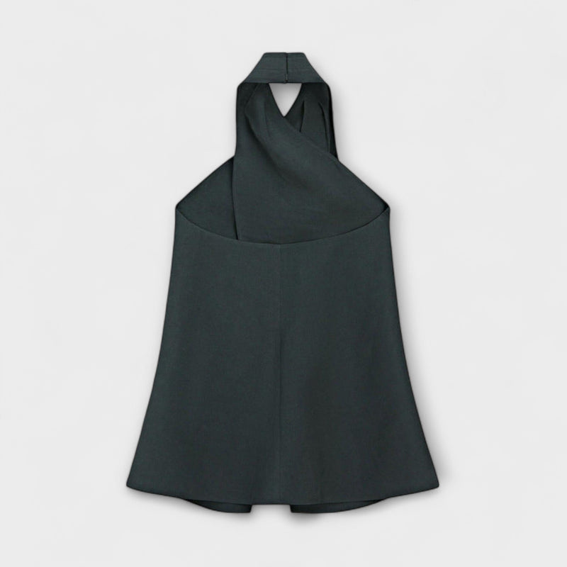 Hannah - Top de Cuello Halter Azul con Escote en la Espalda