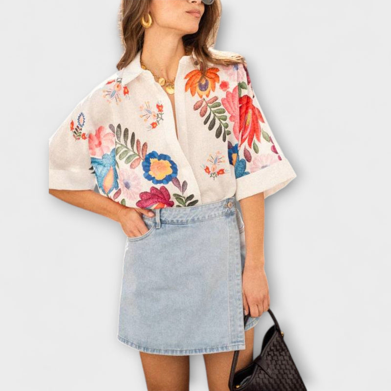 Ziva - Carla Camisa de Manga Corta con Estampado de Flores