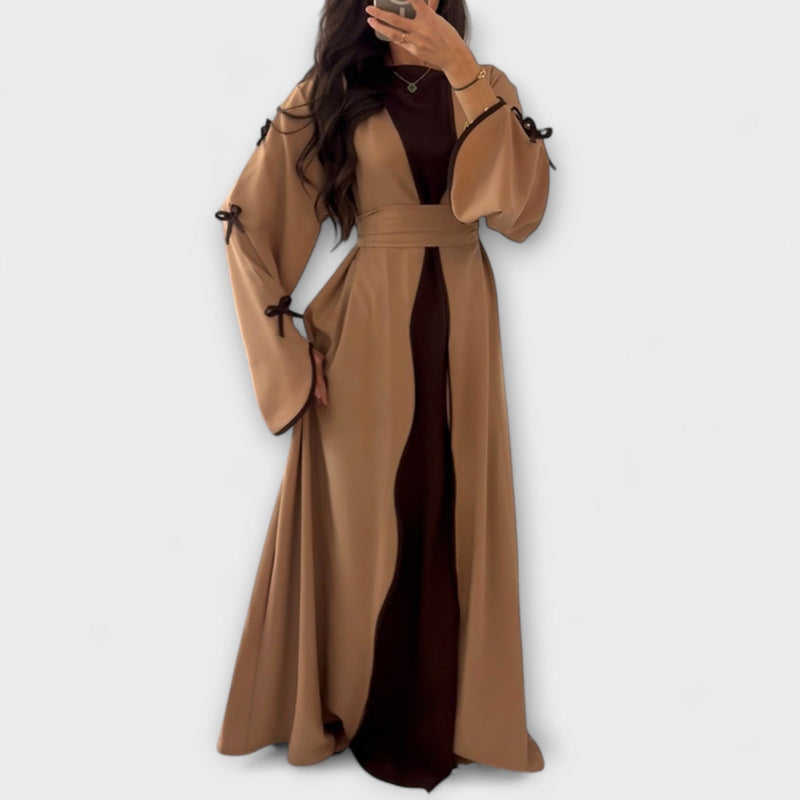 Jasmin - Elegante dúo de cárdigan y vestido con decoración de lazos