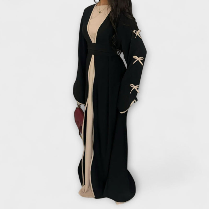 Jasmin - Elegante dúo de cárdigan y vestido con decoración de lazos