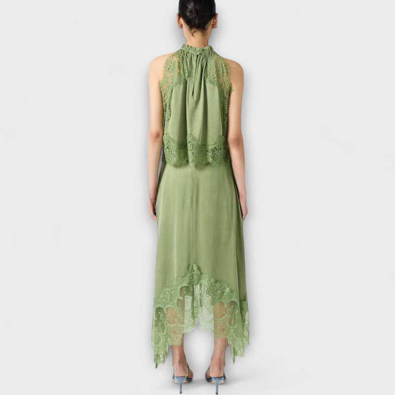 Kaia - Blusa de satén con encaje y escote plisado en conjunto