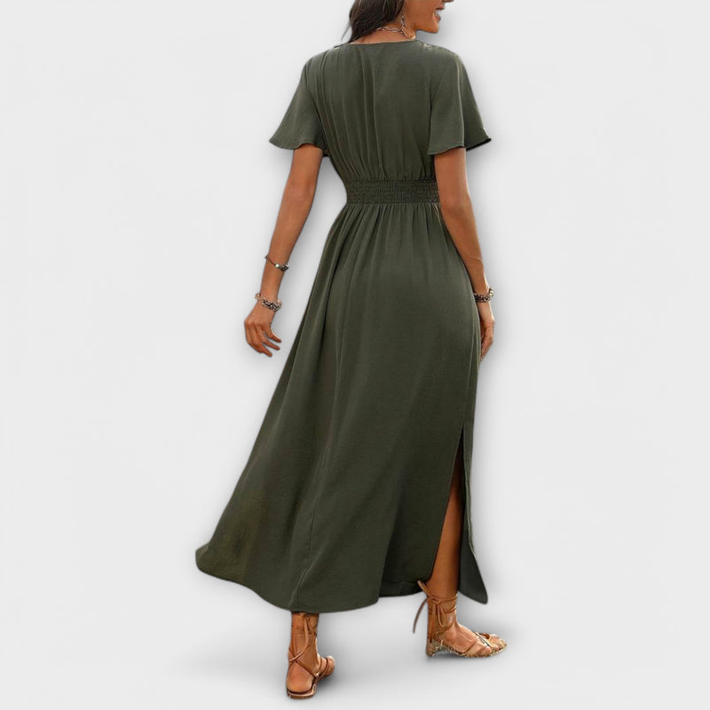 Heather - Elegante vestido boho con escote en V y mangas largas
