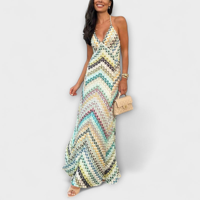 Remi - Vestido Maxí de Punto con Patrón de Pescado Colorido