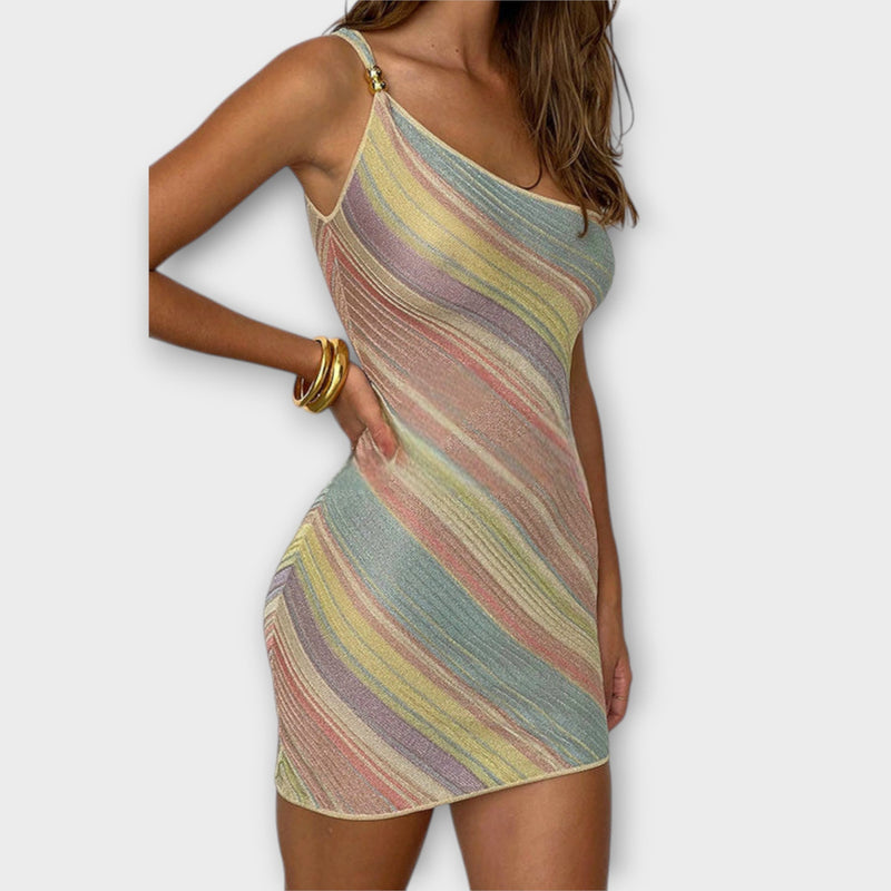 Kira - Mini vestido de punto de una sola manga a la moda