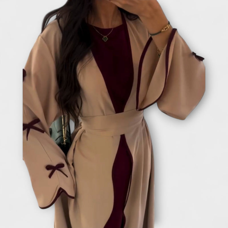 Jasmin - Elegante dúo de cárdigan y vestido con decoración de lazos