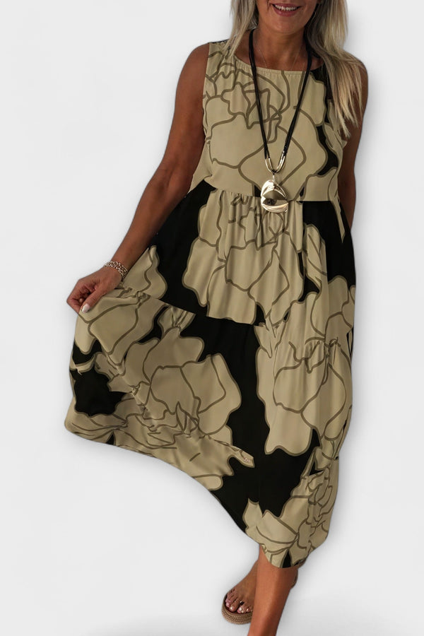 Vestido midi floreado con falda de volantes