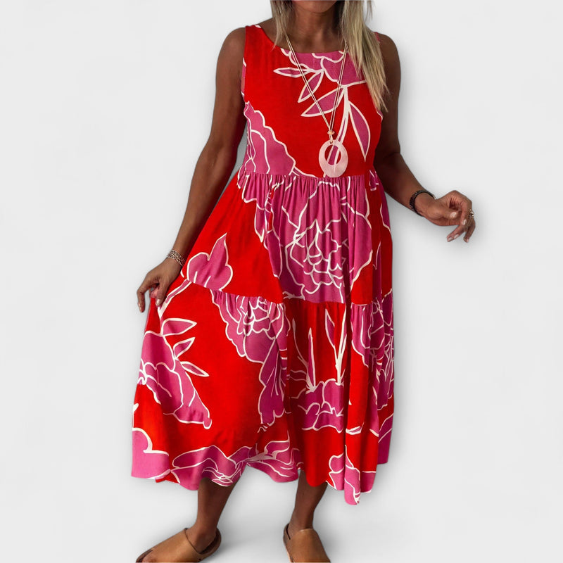 Vestido midi floreado con falda de volantes